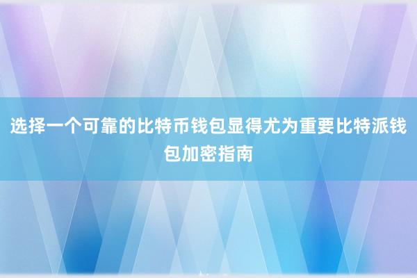 选择一个可靠的比特币钱包显得尤为重要比特派钱包加密指南