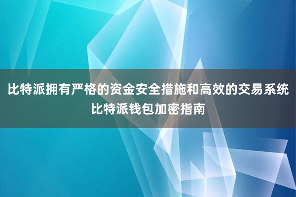 比特派拥有严格的资金安全措施和高效的交易系统比特派钱包加密指南